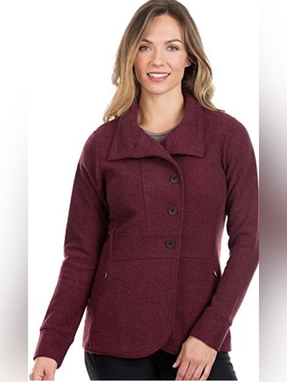 Ibex Reese Cardigan Sweater Small S Maroon Red Merino Wool Blend Foldover Collar